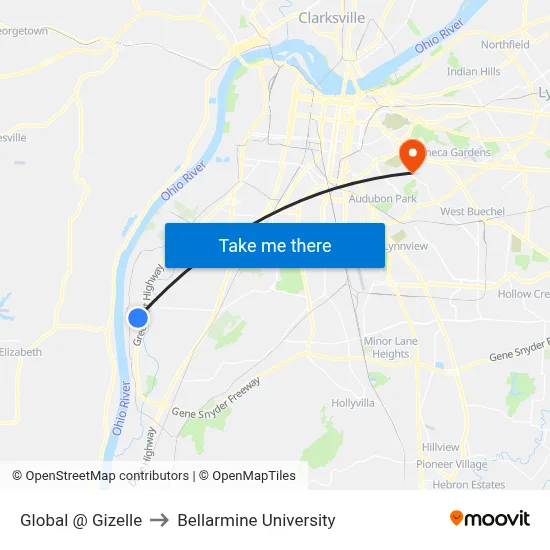 Global @ Gizelle to Bellarmine University map