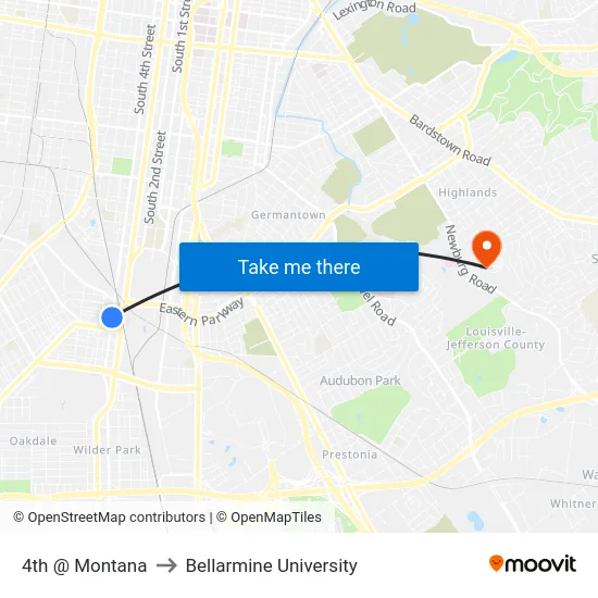 4th @ Montana to Bellarmine University map
