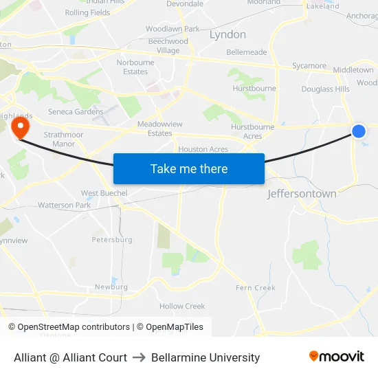 Alliant @ Alliant Court to Bellarmine University map