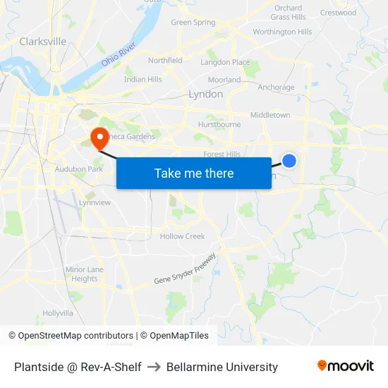 Plantside @ Rev-A-Shelf to Bellarmine University map