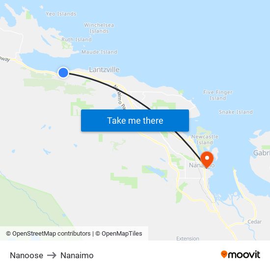 Nanoose to Nanaimo map