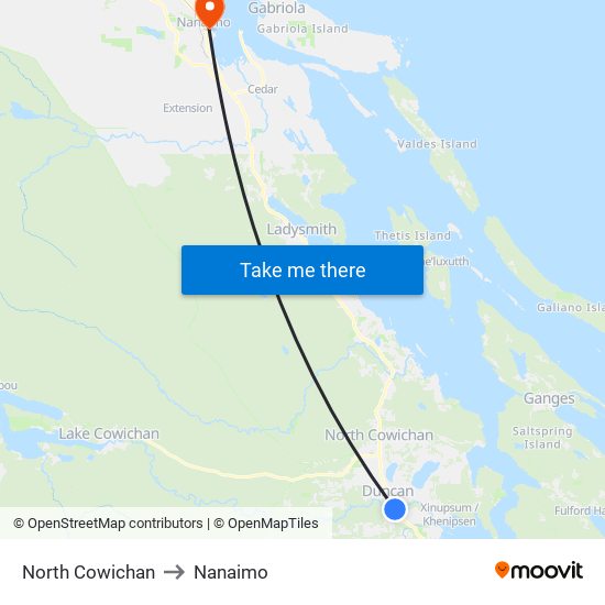 North Cowichan to Nanaimo map