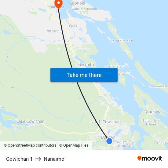 Cowichan 1 to Nanaimo map