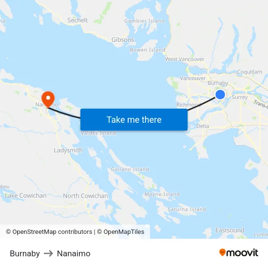 Burnaby to Nanaimo map