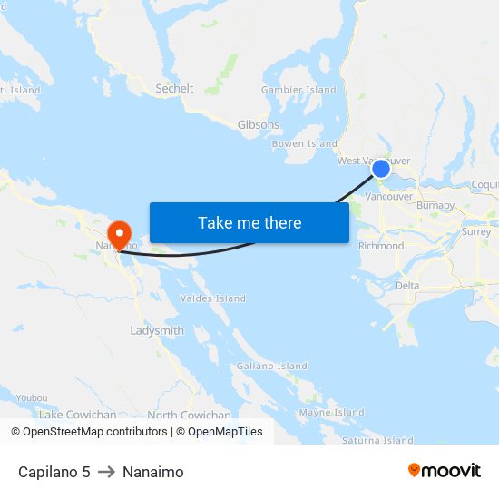 Capilano 5 to Nanaimo map
