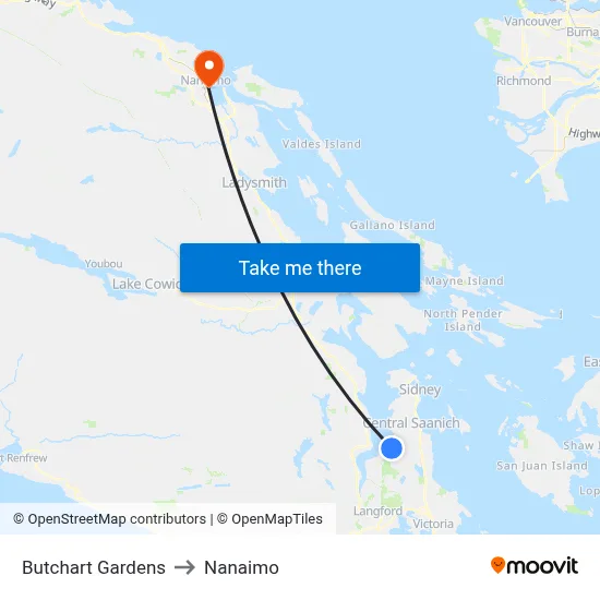 Butchart Gardens to Nanaimo map