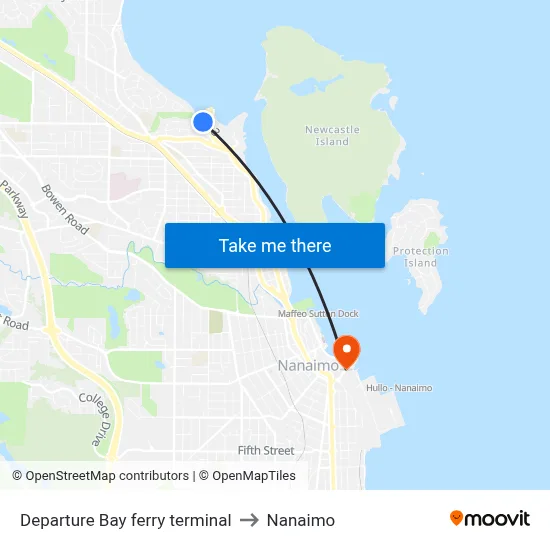 Departure Bay ferry terminal to Nanaimo map