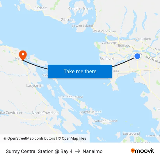 Surrey Central Station @ Bay 4 to Nanaimo map
