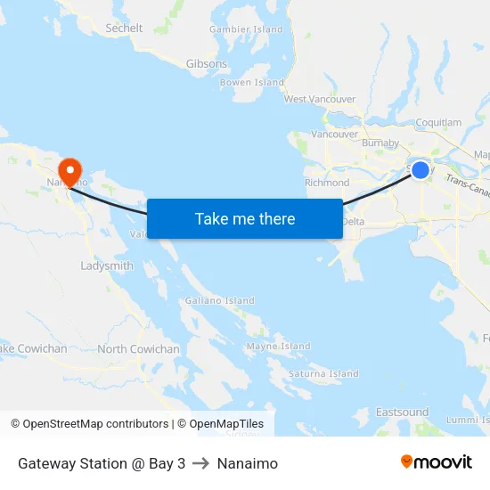 Gateway Station @ Bay 3 to Nanaimo map