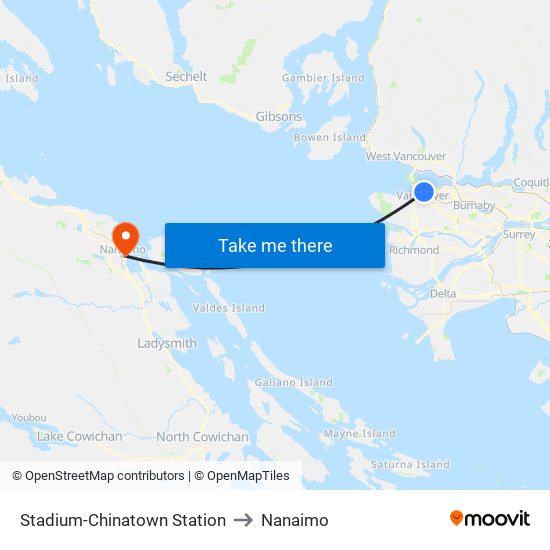 Stadium-Chinatown Station to Nanaimo map