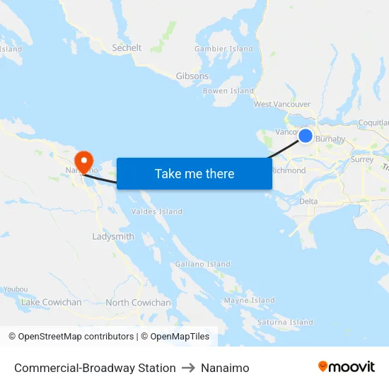 Commercial-Broadway Station to Nanaimo map