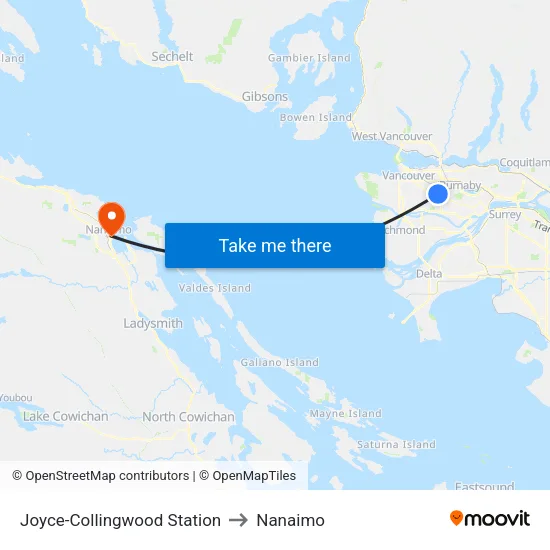 Joyce-Collingwood Station to Nanaimo map