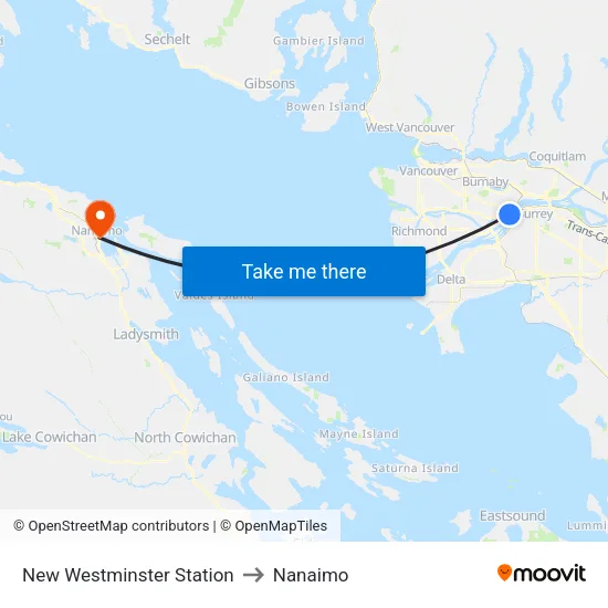 New Westminster Station to Nanaimo map