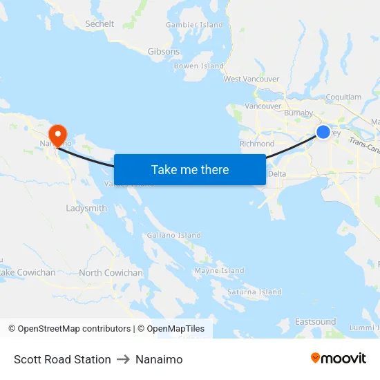 Scott Road Station to Nanaimo map