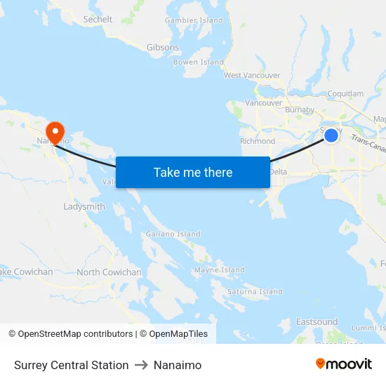 Surrey Central Station to Nanaimo map