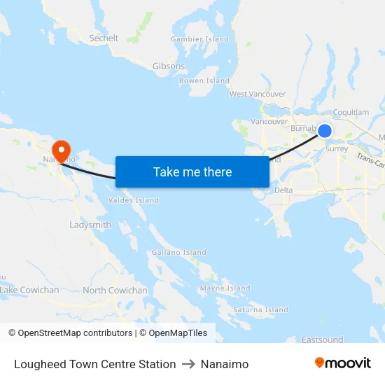 Lougheed Town Centre Station to Nanaimo map
