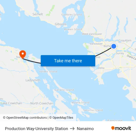 Production Way-University Station to Nanaimo map
