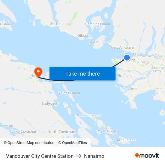 Vancouver City Centre Station to Nanaimo map