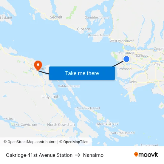Oakridge-41st Avenue Station to Nanaimo map