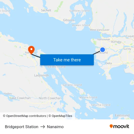 Bridgeport Station to Nanaimo map