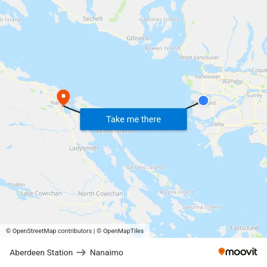 Aberdeen Station to Nanaimo map