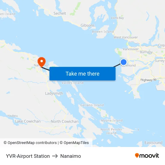 YVR-Airport Station to Nanaimo map