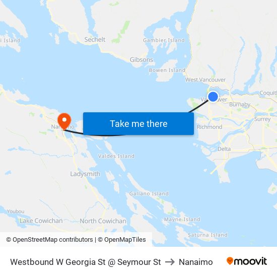 Westbound W Georgia St @ Seymour St to Nanaimo map