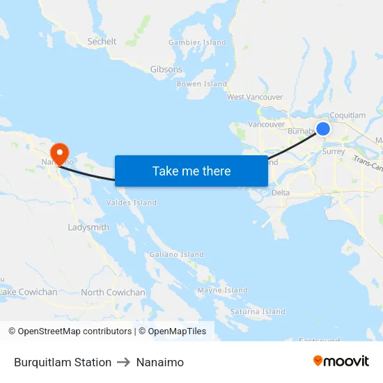 Burquitlam Station to Nanaimo map