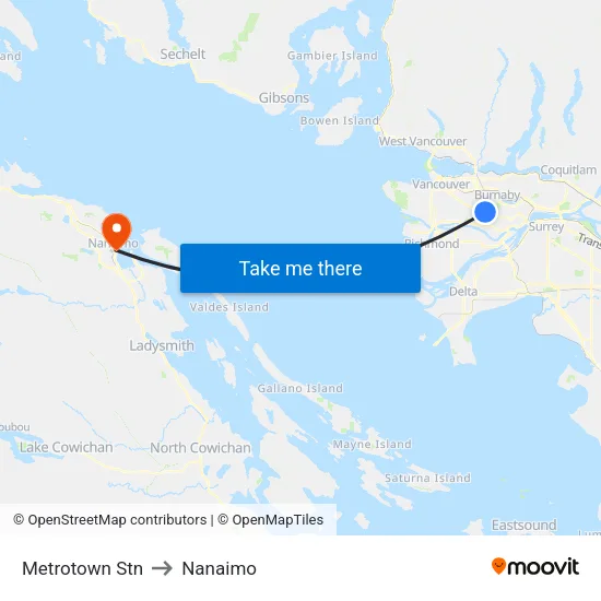 Metrotown Stn to Nanaimo map
