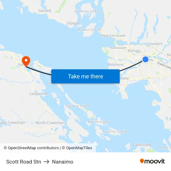 Scott Road Stn to Nanaimo map