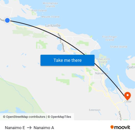 Nanaimo E to Nanaimo A map