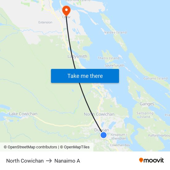 North Cowichan to Nanaimo A map