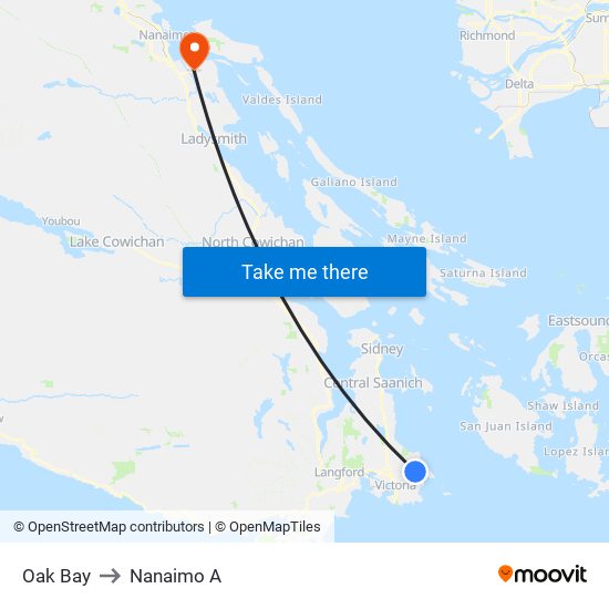 Oak Bay to Nanaimo A map
