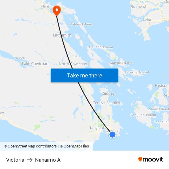 Victoria to Nanaimo A map