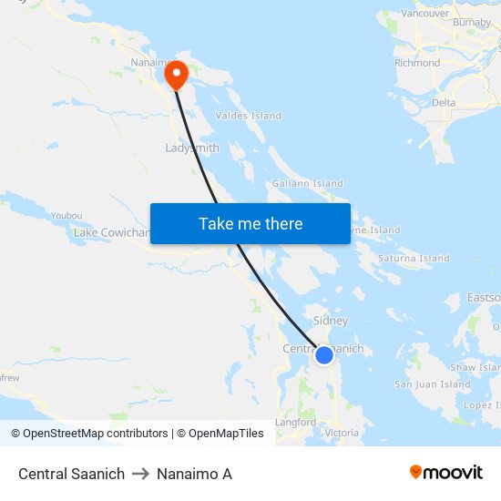 Central Saanich to Nanaimo A map