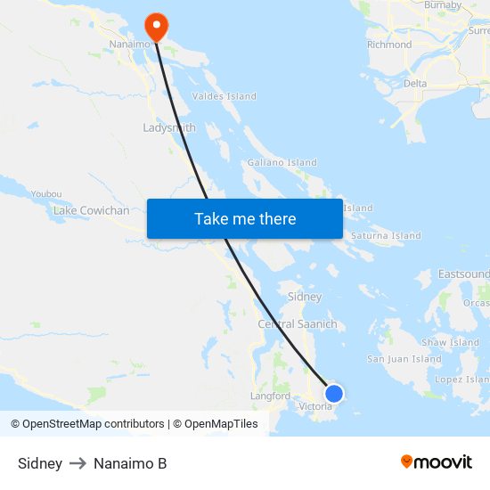 Sidney to Nanaimo B map