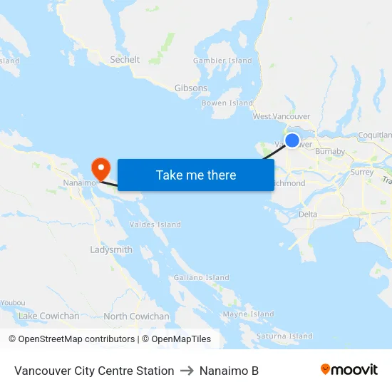 Vancouver City Centre Station to Nanaimo B map