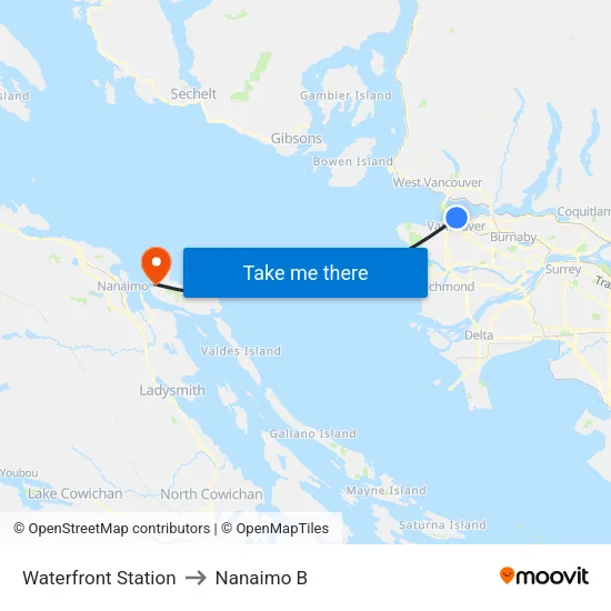 Waterfront Station to Nanaimo B map