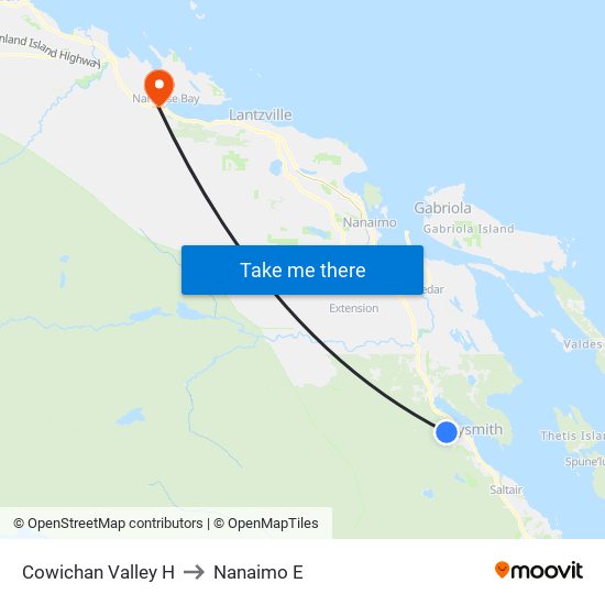 Cowichan Valley H to Nanaimo E map