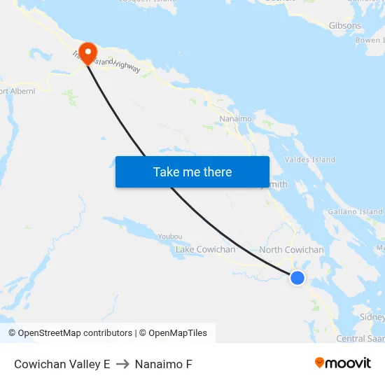 Cowichan Valley E to Nanaimo F map