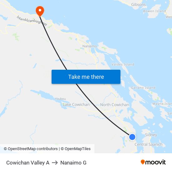 Cowichan Valley A to Nanaimo G map