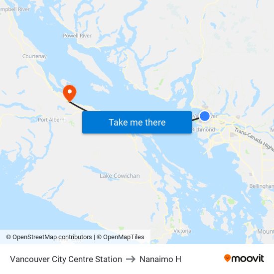 Vancouver City Centre Station to Nanaimo H map