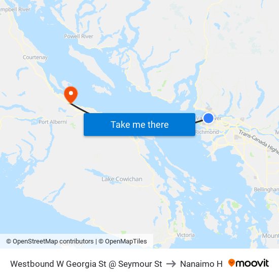 Westbound W Georgia St @ Seymour St to Nanaimo H map