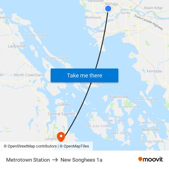 Metrotown Station to New Songhees 1a map