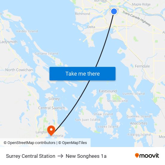 Surrey Central Station to New Songhees 1a map