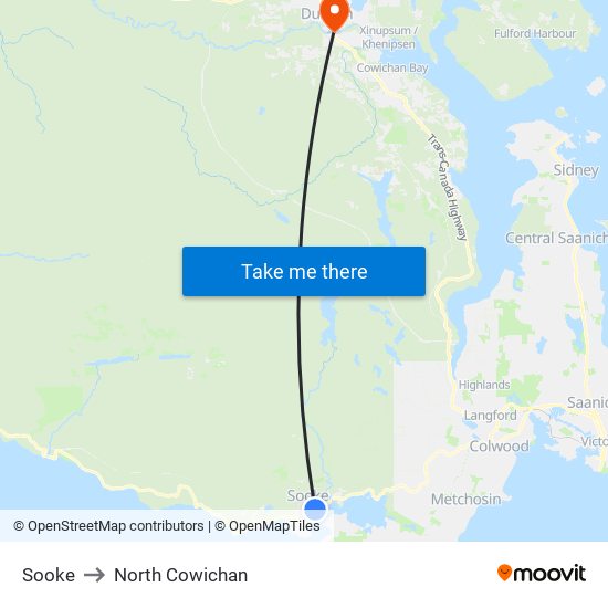 Sooke to North Cowichan map