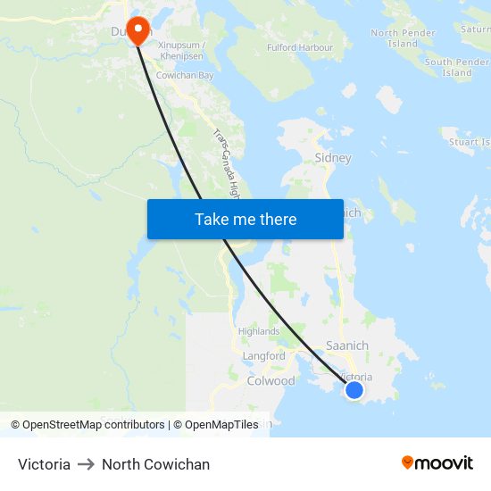 Victoria to North Cowichan map