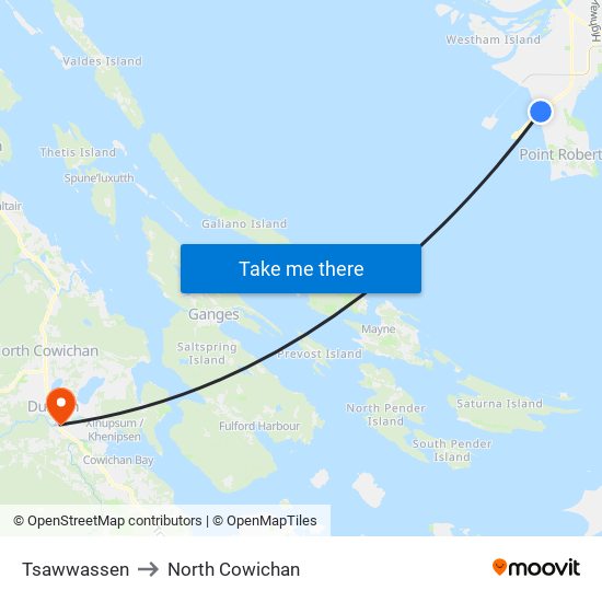 Tsawwassen to North Cowichan map