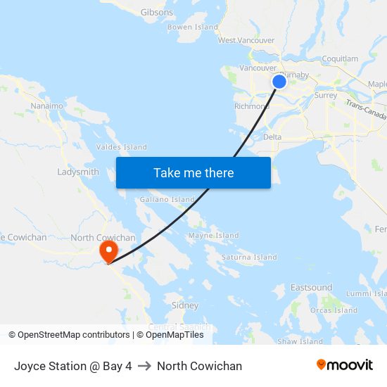 Joyce Station @ Bay 4 to North Cowichan map