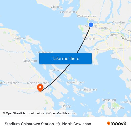 Stadium-Chinatown Station to North Cowichan map